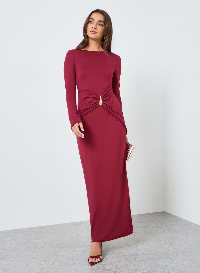 Styli Women Burgundy Embellished Bodycon Maxi Dress - Image 2